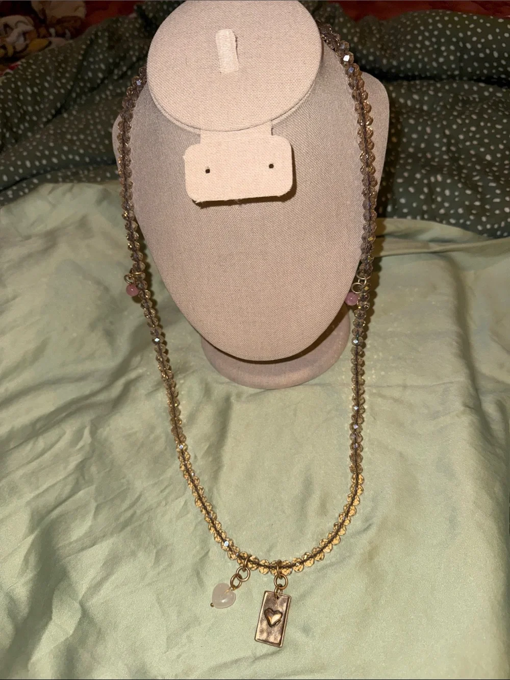 Source Unknown Gold-Tone Layered Necklace with Pink Beads and Heart Charm